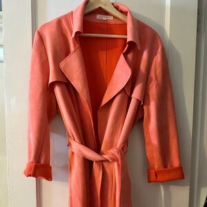Solitaire Coral Faux Suede Trench Coat